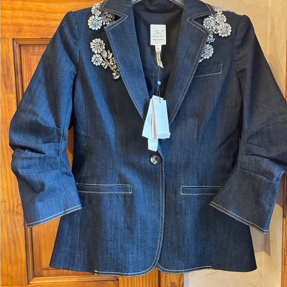 Cinq A Sept NWT $595 Khloe Crystal Chrysanthemum Blazer 2 Indigo - Picture 3 of 9